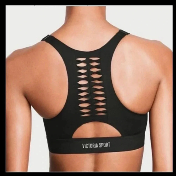 Victoria's Secret Sport Black cutout Back Sports Bra Size XSmall Medium Support - Picture 2 of 13